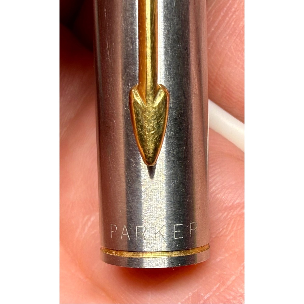 Parker 75 Pen Cap Vintage Brushed Stainless Gold Trim Arrow Clip PE-8957-1 - Picture 7 of 9